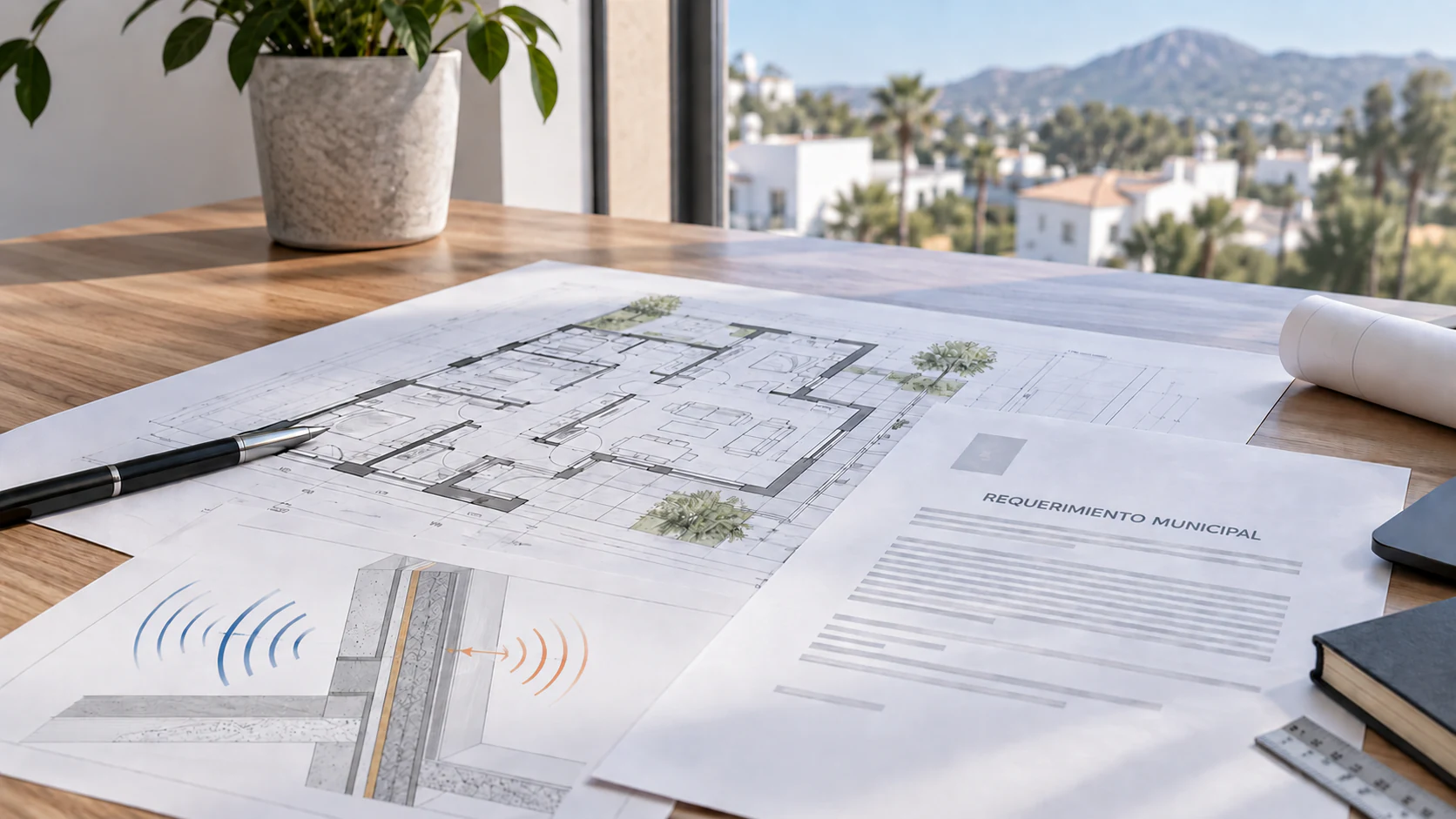 Planos de una vivienda y requerimiento municipal para justificar el DB-HR