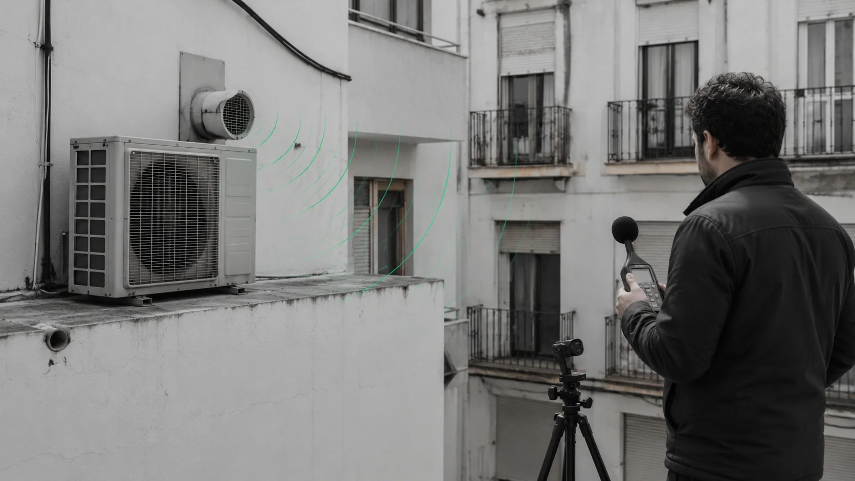 Equipo de climatización y extracción en un local con posible transmisión de ruido y vibraciones
